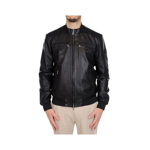 Peuterey Giubbino Giubbino Uomo in pelle con polsini in maglia Nero - Francavilla Moda